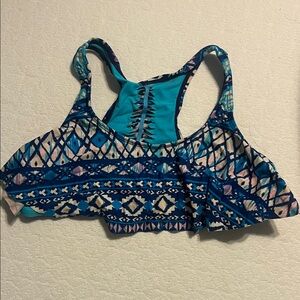 Blue Aztec Print Ruffle Bikini Set
